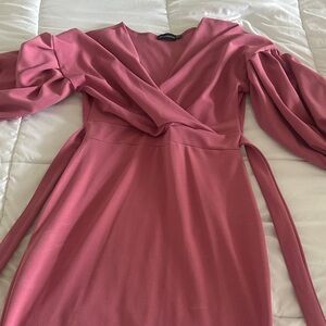 PrettyLittleThing Dusty Rose Wrap Midi Dress
